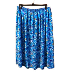 Vintage Koret Tropical Blue Floral Maxi Skirt with Flare Woman Size 20W